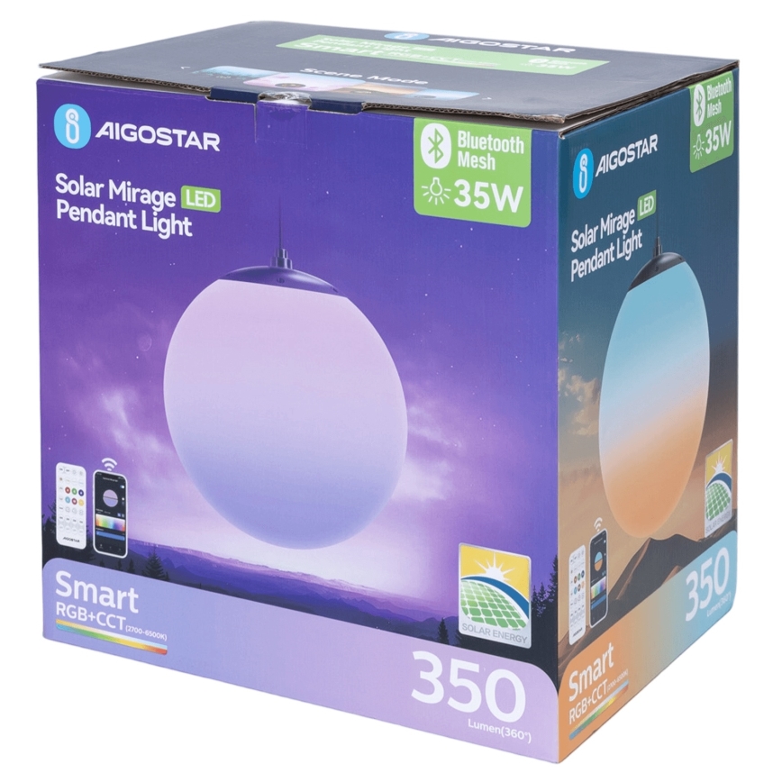 Aigostar - Lámpara solar regulable LED RGBW MESH LED/5W/3,7V 8000 mAh 2700K-6500K IP65 d. 30 cm