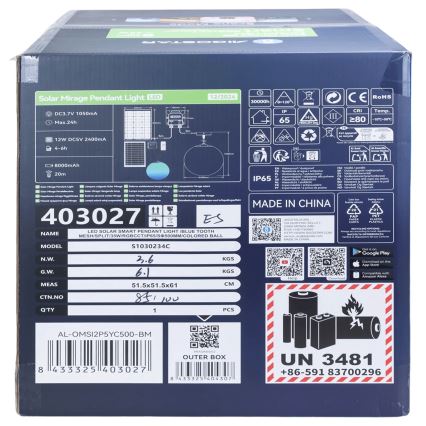 Aigostar - LED RGBW Lámpara de araña solar regulable MESH LED/35W/3,7V 8000 mAh 2700K-6500K IP65 diá. 50 cm