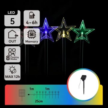 Aigostar - Lámpara solar navideña LED RGBY 5xLED/1,2V/8 funciones 1m IP65 800mAh estrellas