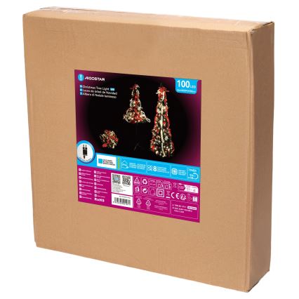 Aigostar - Árbol de Navidad LED de exterior 100 LEDs 1,5 m IP44 rojo y blanco frío