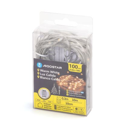 Aigostar - LED  cadena 100xLED/3xAA 10,3m blanco cálido