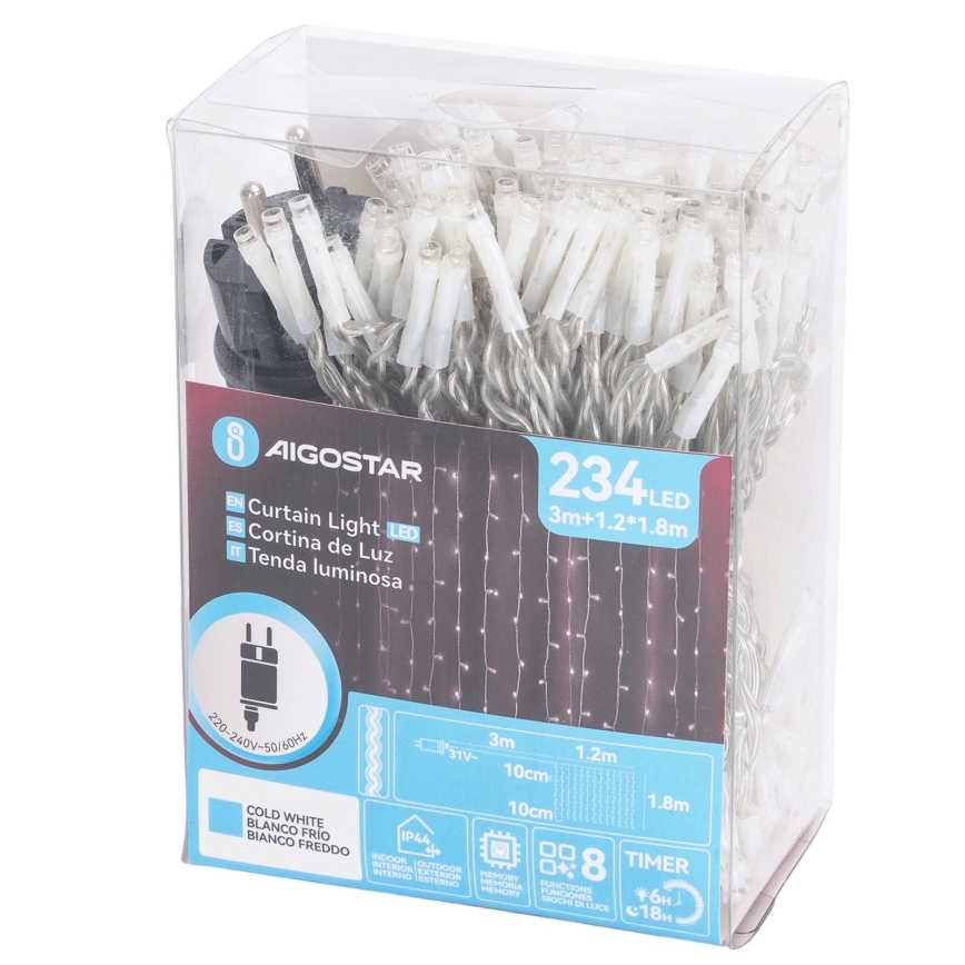 Aigostar - Guirnalda navideña LED para exterior 234xLED 1,2x1,8m IP44 blanco frío