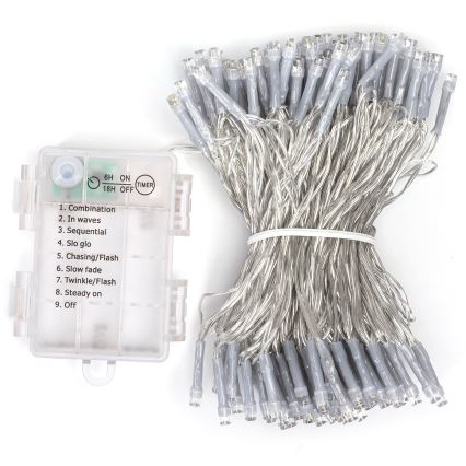 Aigostar -LED Guirnalda para exterior 150 LEDs/8 funciones 3xAA 15,3m IP44 blanco cálido