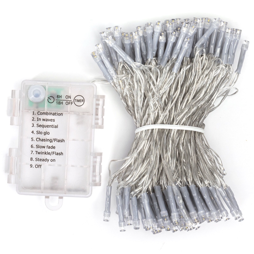 Aigostar -LED Guirnalda para exterior 150 LEDs/8 funciones 3xAA 15,3m IP44 blanco cálido