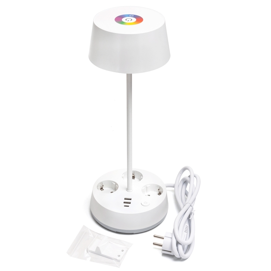 Aigostar - Lámpara de mesa LED RGBW regulable con enchufes y USB LED/4,6W/230V 3000/4000/6500K blanca