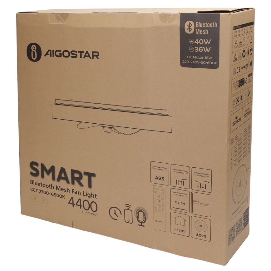 Aigostar - LED Plafón regulable con ventilador MESH LED/40W/230V 2700-6500K negro + control remoto