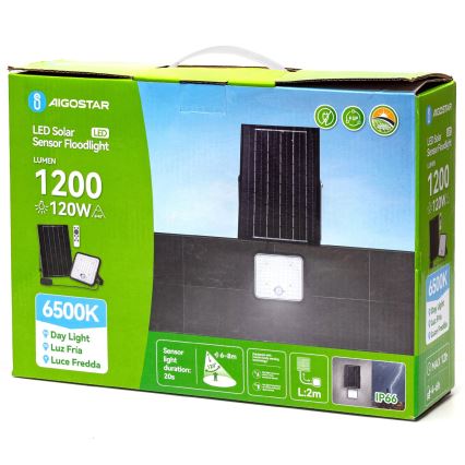 Aigostar - LED Proyector solar regulable con sensor LED/120W/3,4V 6500K IP66 8000 mAh + control remoto