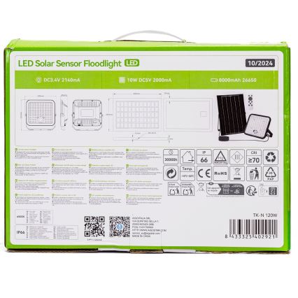 Aigostar - LED Proyector solar regulable con sensor LED/120W/3,4V 6500K IP66 8000 mAh + control remoto