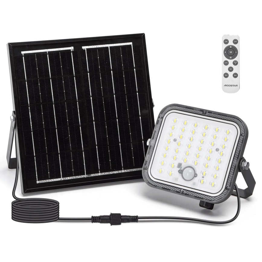 Aigostar - LED Proyector solar regulable con sensor LED/80W/3,4V 6500K IP66 4000 mAh + control remoto