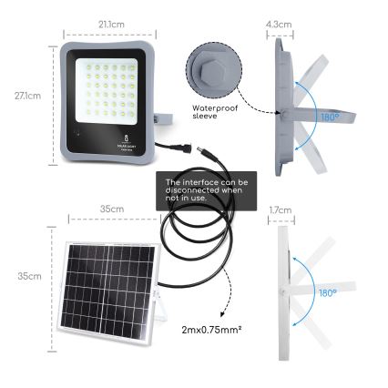 Aigostar - LED Proyector solar regulable LED/100W/3,2V IP65 10000 mAh + control remoto