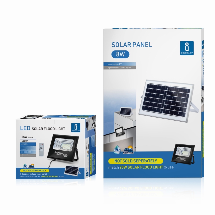Aigostar - LED Proyector solar regulable LED/25W/3,2V IP67 5000 mAh + control remoto