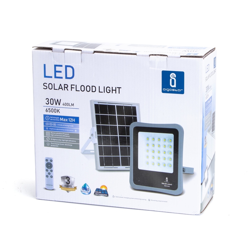 Aigostar - LED Proyector solar regulable LED/30W/3,2V 20000 mAh IP67 + control remoto
