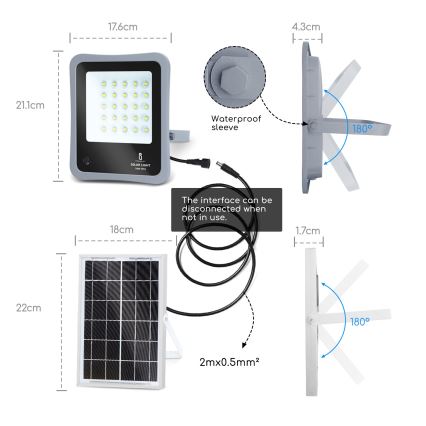 Aigostar - LED Proyector solar regulable LED/30W/3,2V 20000 mAh IP67 + control remoto