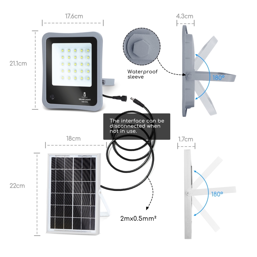 Aigostar - LED Proyector solar regulable LED/30W/3,2V 20000 mAh IP67 + control remoto