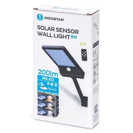 Aigostar - LED Regulable solar lámpara con sensor LED/2,3W/5,5V IP65 1800 mAh + control remoto