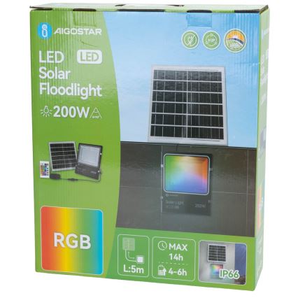 Aigostar - LED RGB Proyector solar regulable LED/200W/3,2V IP66 16000 mAh + control remoto