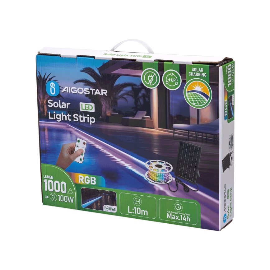 Aigostar - LED RGB Tira solar regulable LED/10W/3,2V 10 m IP65 8000 mAh + control remoto