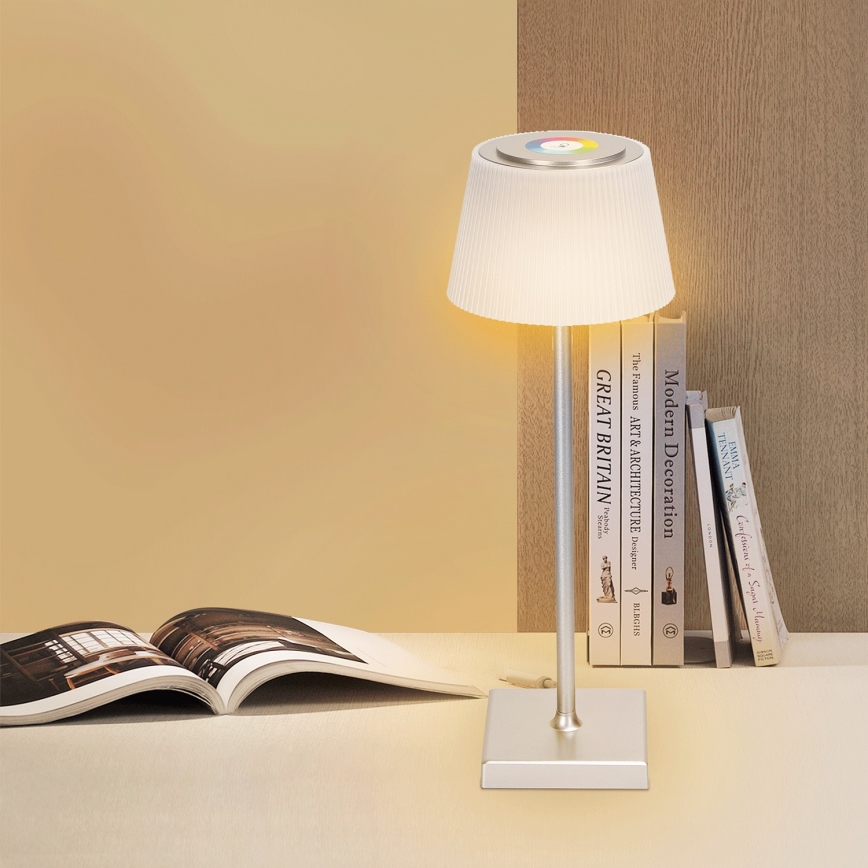 Aigostar - LED RGBW Lámpara de mesa recargable y regulable para exterior LED/4W/5V 3600mAh blanco/cromo mate IP54