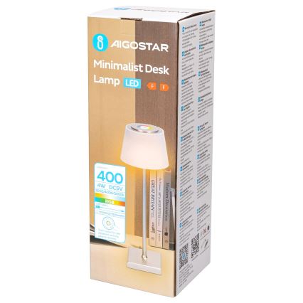 Aigostar - LED RGBW Lámpara de mesa recargable y regulable para exterior LED/4W/5V 3600mAh blanco/cromo mate IP54