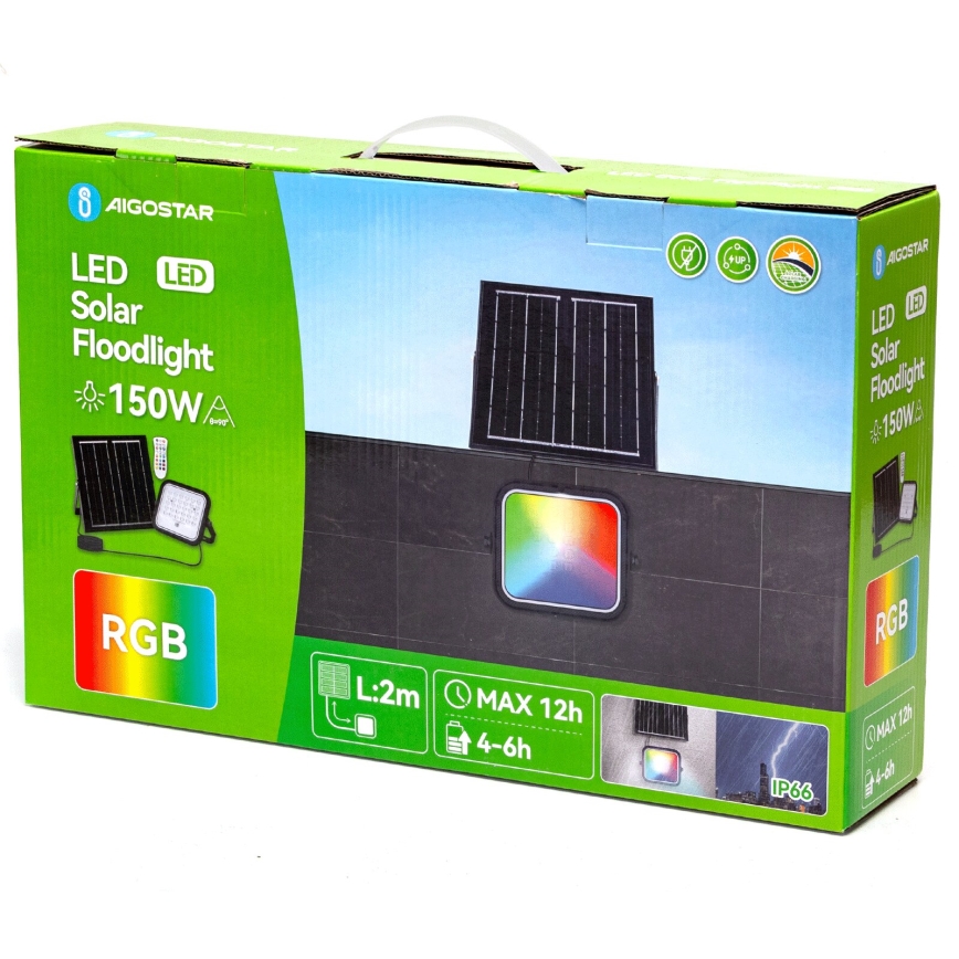Aigostar - LED RGBW Proyector solar regulable LED/150W/3,4V IP66 12000 mAh + control remoto
