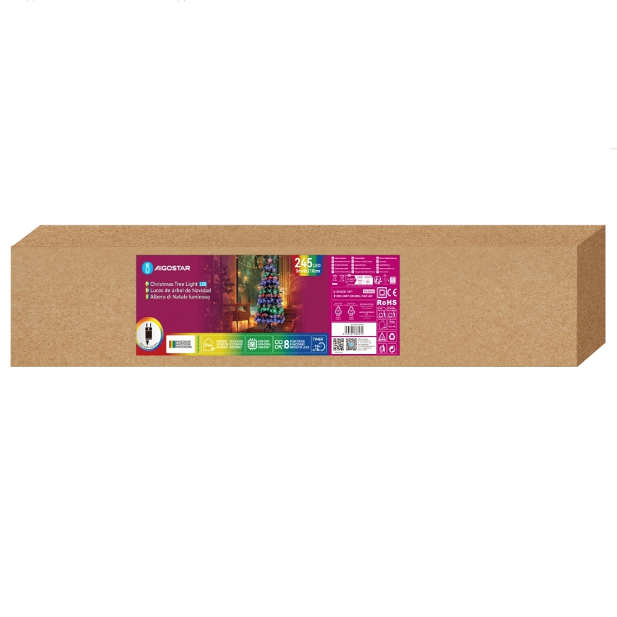 Aigostar - Árbol de Navidad LED para exterior 245 LEDs/8 funciones 2,1 m IP44 multicolor
