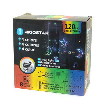 Aigostar - Guirnalda solar LED 120xLED / 8 funciones, 3x0,6 m, 500 mAh, IP65, multicolor
