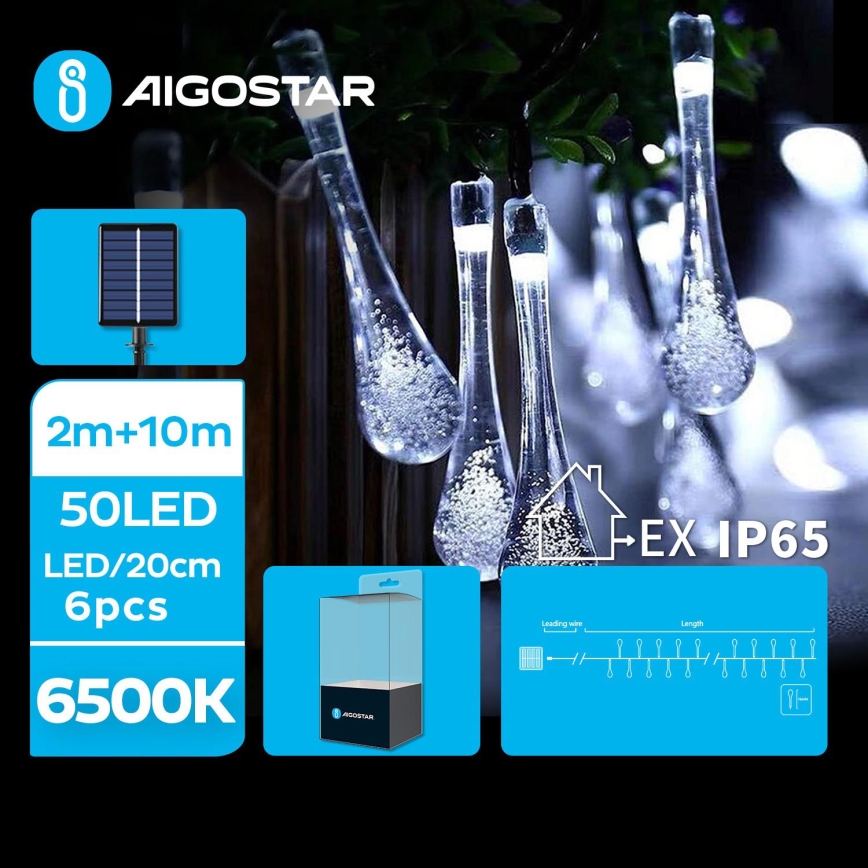 Aigostar - LED Solar cadena decorativa 50xLED/8 funciones 12m IP65 blanco frío 800 mAh