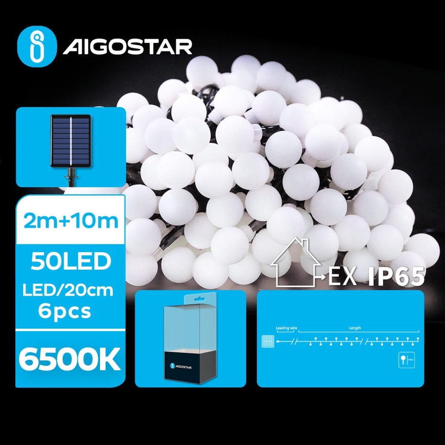 Aigostar - LED Solar cadena decorativa 50xLED/8 funciones 12m IP65 blanco frío 800 mAh