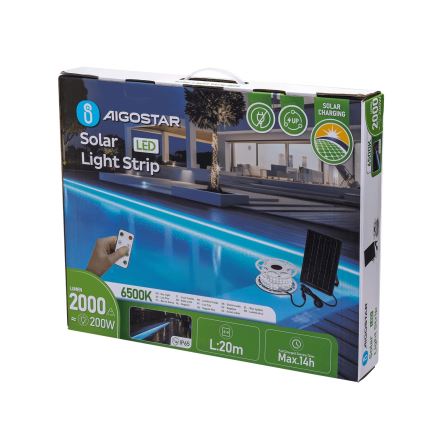 Aigostar - LED Tira solar regulable LED/20W/3,2V 20 m 6500K IP65 + control remoto