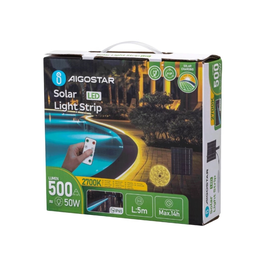 Aigostar - LED Tira solar regulable LED/5W/3,2V 5 m 2700K IP65 4000 mAh + control remoto