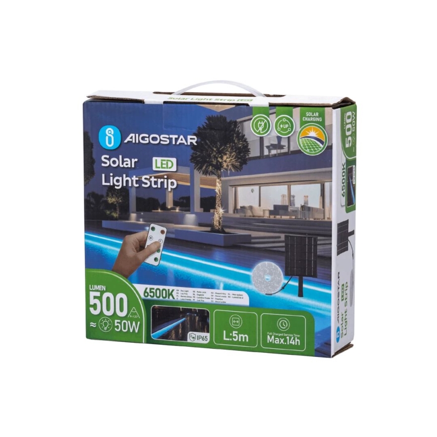 Aigostar - LED Tira solar regulable LED/5W/3,2V 5 m 6500K IP65 4000 mAh + control remoto