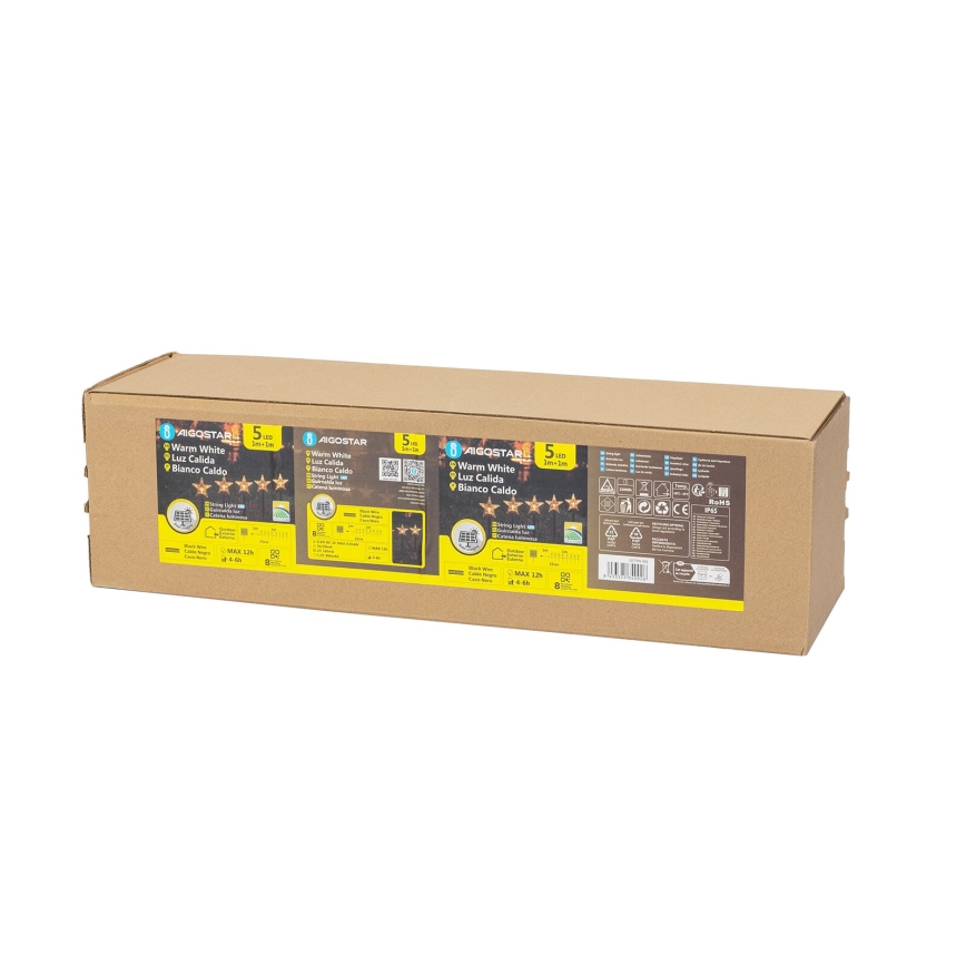 Aigostar - Luz de Navidad solar LED LED/0,054W/1,2V 1m IP65 800 mAh blanco cálido