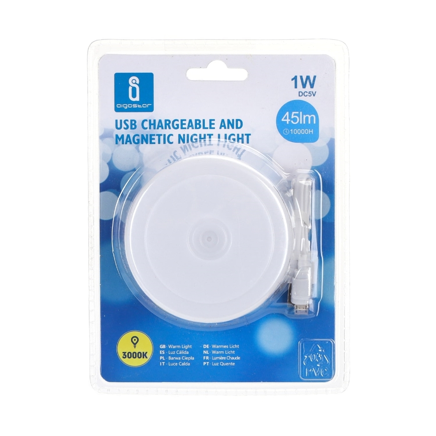 Aigostar - Luz nocturna LED portátil LED/1W/5V 3000K + USB