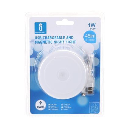 Aigostar - Luz nocturna LED portátil regulable LED/1W/5V 6500K+ USB