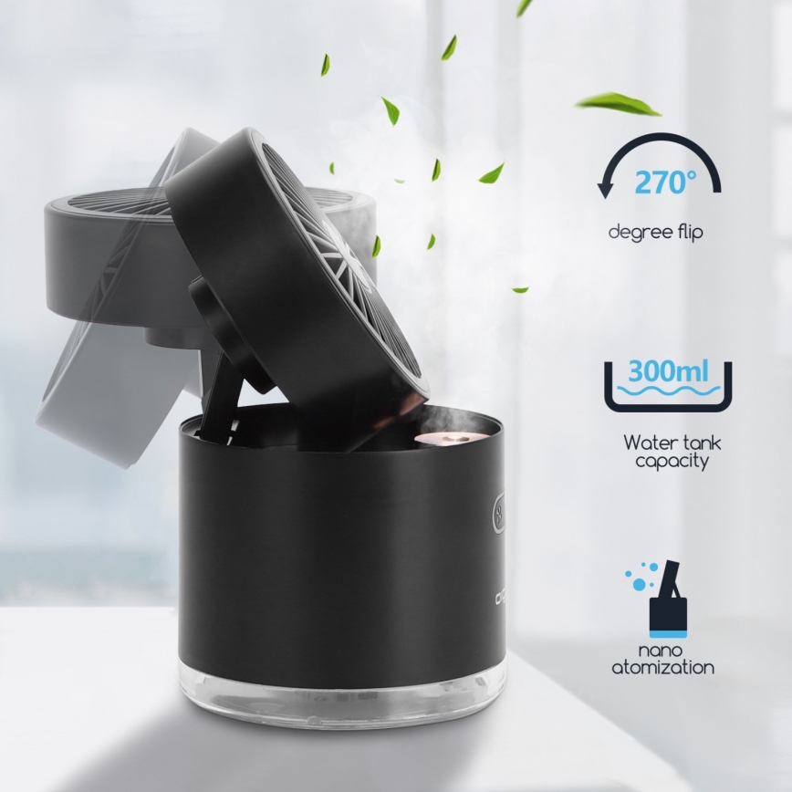 Aigostar - Mini ventilador de mesa inalámbrico RGB con efecto niebla MIST 10W/5V 2000mAh negro