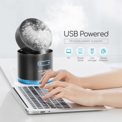 Aigostar - Mini ventilador de mesa inalámbrico RGB con efecto niebla MIST 10W/5V 2000mAh negro