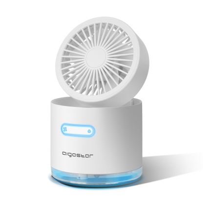 Aigostar - Mini ventilador de mesa inalámbrico RGB con humidificador de aire 10W/5V blanco