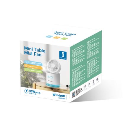 Aigostar - Mini ventilador de mesa inalámbrico RGB con humidificador de aire 10W/5V blanco