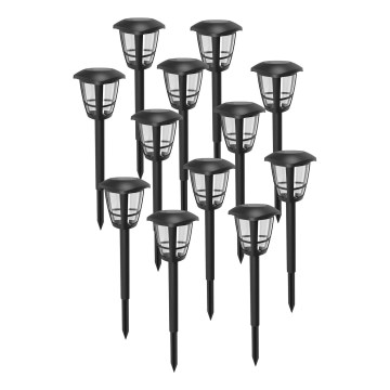 Aigostar - Pack de 12 lámparas solares LED LED/0,06W/2V 33,8 cm 6500K 100 mAh IP44 negras
