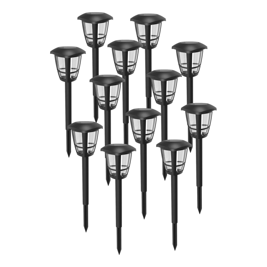 Aigostar - Pack de 12 lámparas solares LED LED/0,06W/2V 33,8 cm 6500K 100 mAh IP44 negras