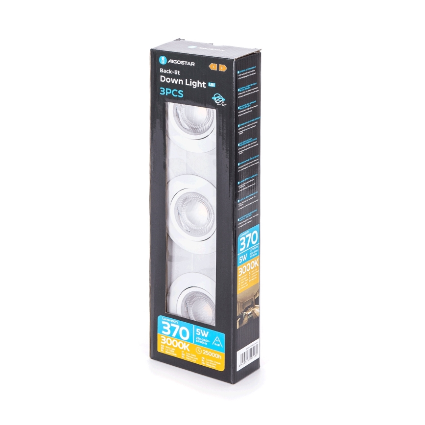 Aigostar - Pack de 3 downlights empotrables LED/5W/230V/3000K Ø 8,5 cm blancos