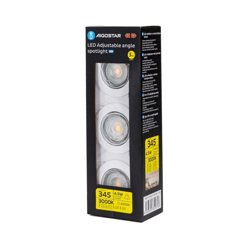 Aigostar - Pack de 3 focos empotrables LED 1xGU10/4,5W/230V 3000K blanco