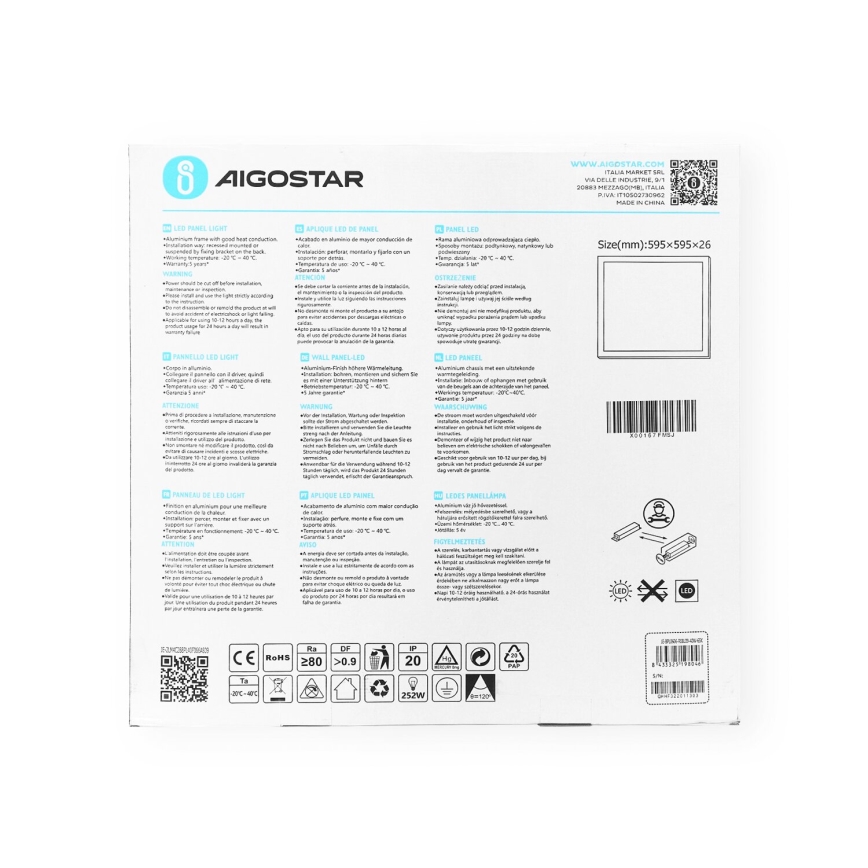 Aigostar - Panel LED empotrado LED/40W/230V 6500K 60x60cm blanco