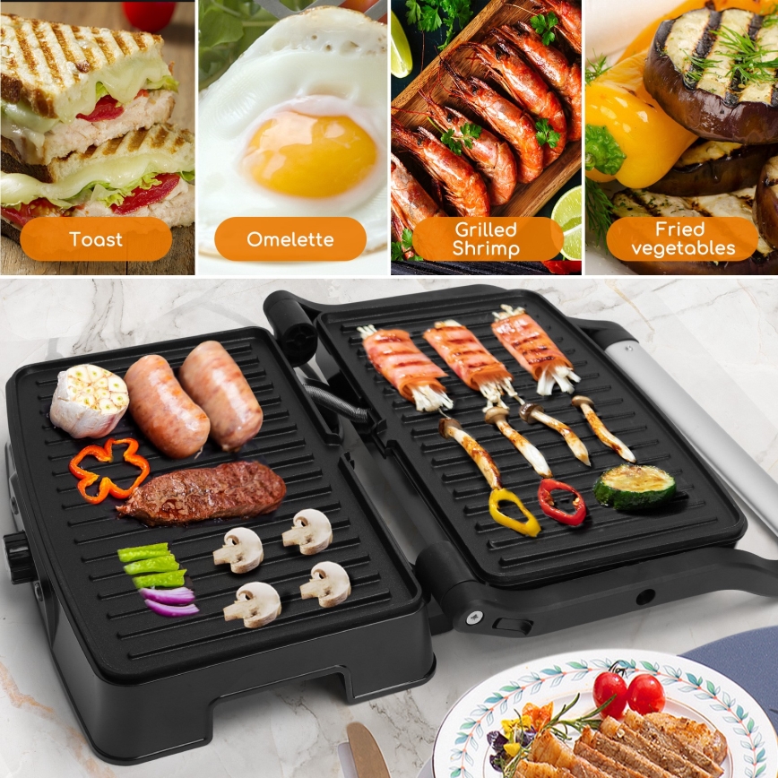 Aigostar - Parrilla de contacto 1500W/230V cromo mate/negro