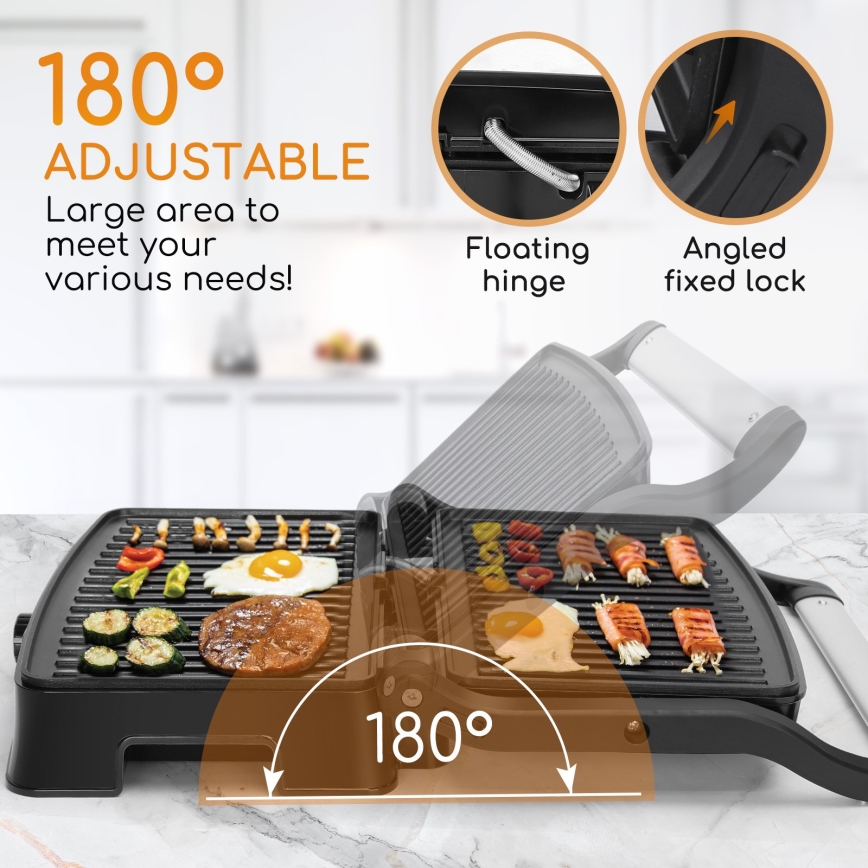 Aigostar - Parrilla de contacto 1500W/230V cromo mate/negro