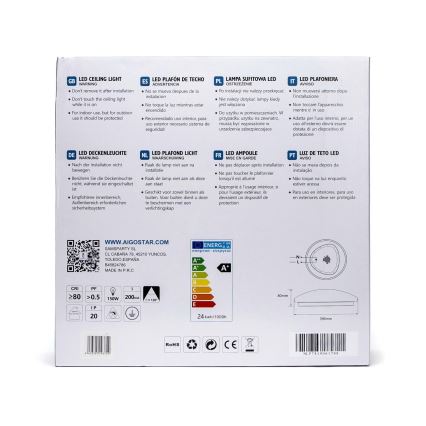 Aigostar - Plafón LED con sensor LED/24W/230V 3000K