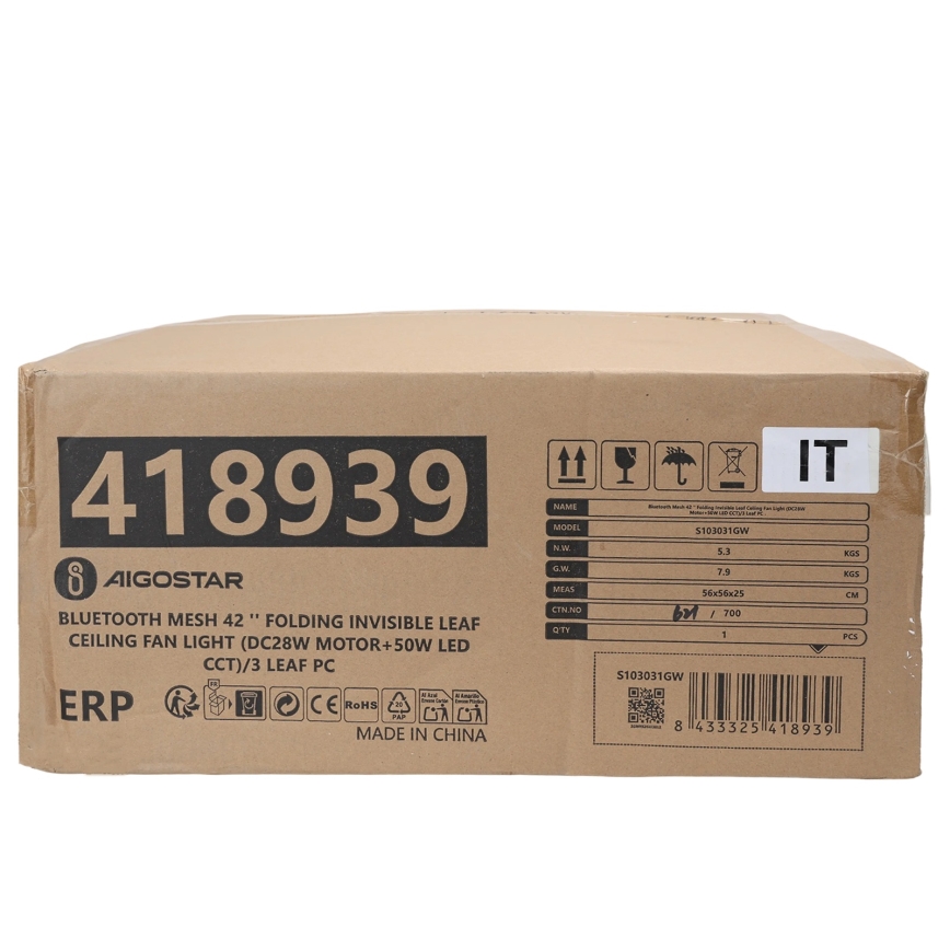 Aigostar - LED Plafón regulable con ventilador MESH LED/50W/230V 2700-6500K blanco + control remoto