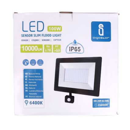 Aigostar - Proyector LED con sensor LED/100W/230V IP65 negro