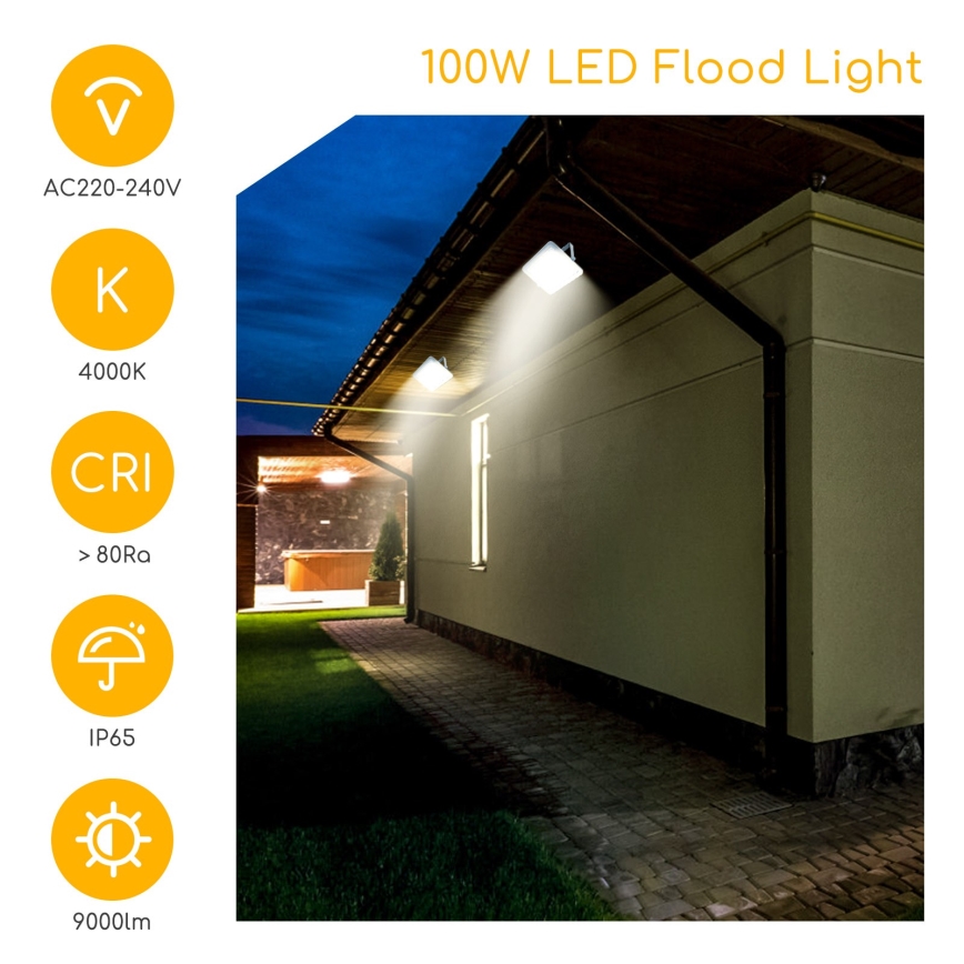 Aigostar - Proyector LED LED/100W/230V gris 4000K IP65