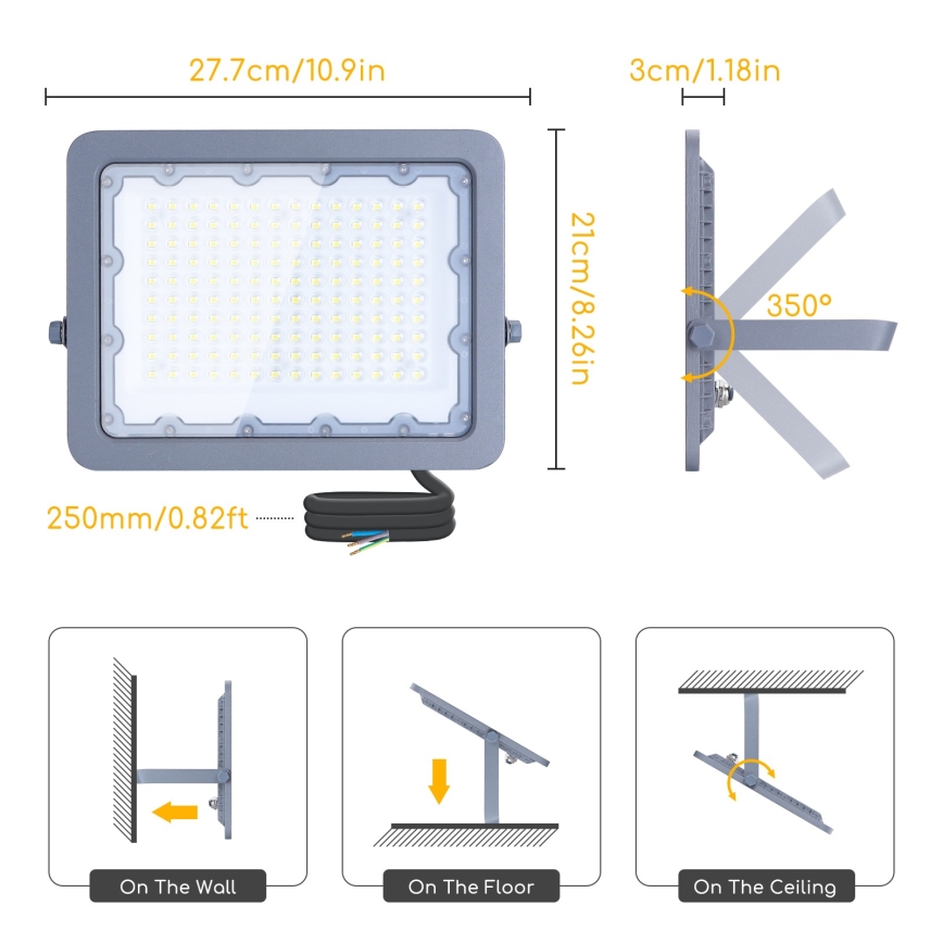 Aigostar - Proyector LED LED/100W/230V gris 4000K IP65